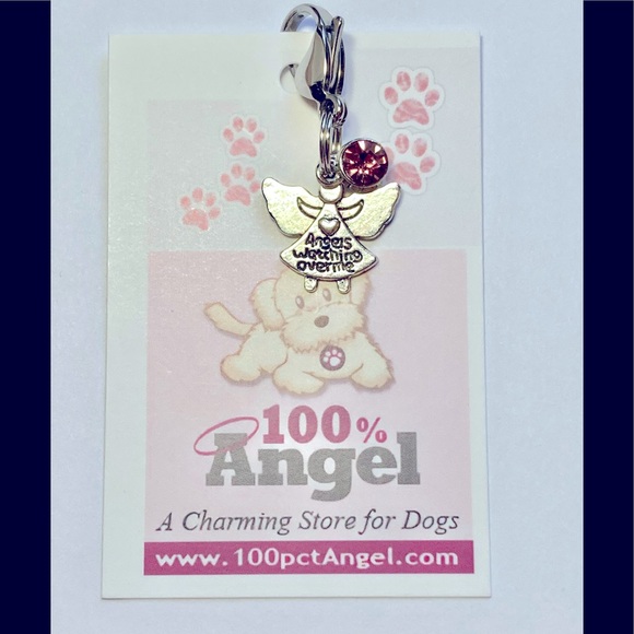 Angels watch over me pet charm with pink crystal - Picture 2 of 2